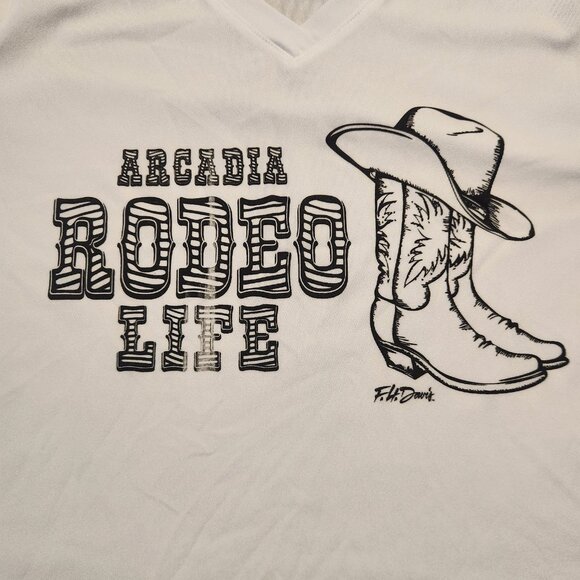 Arcadia Rodeo Life T-Shirt Cowgirl Boots V-Neck Western White Womens Medium‎ - Picture 4 of 9